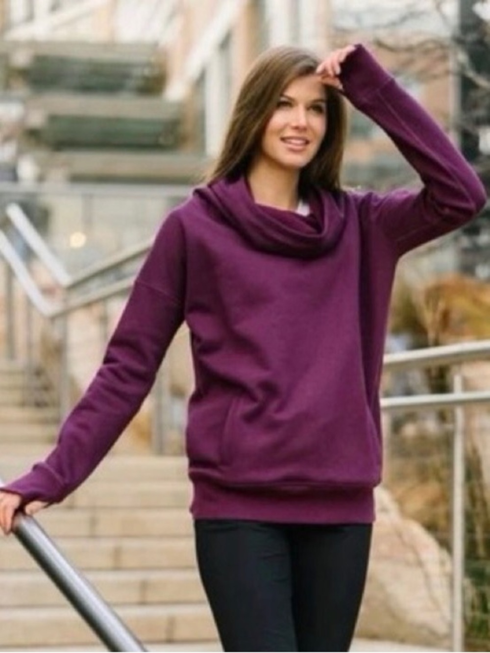 NWT ZYIA Active Oh So Soft Cowl Hoodie in Plum XL